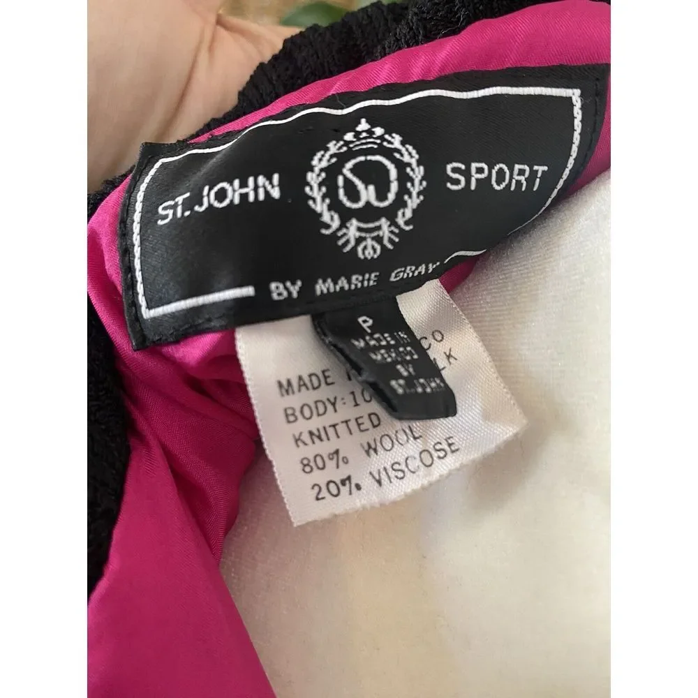 ST. JOHN‎ SPORT MARIE GRAY Bomber Jacket Zip SILK SZ S Color Block 80s Wool Boho - Picture 9 of 10